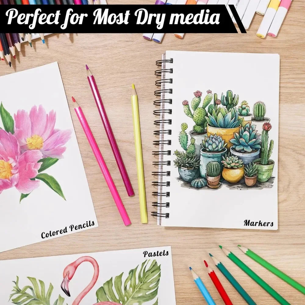 4 Pack of Mixed Media Sketchbooks, 5.5x8.5 Inch Drawing Paper Sketchbooks