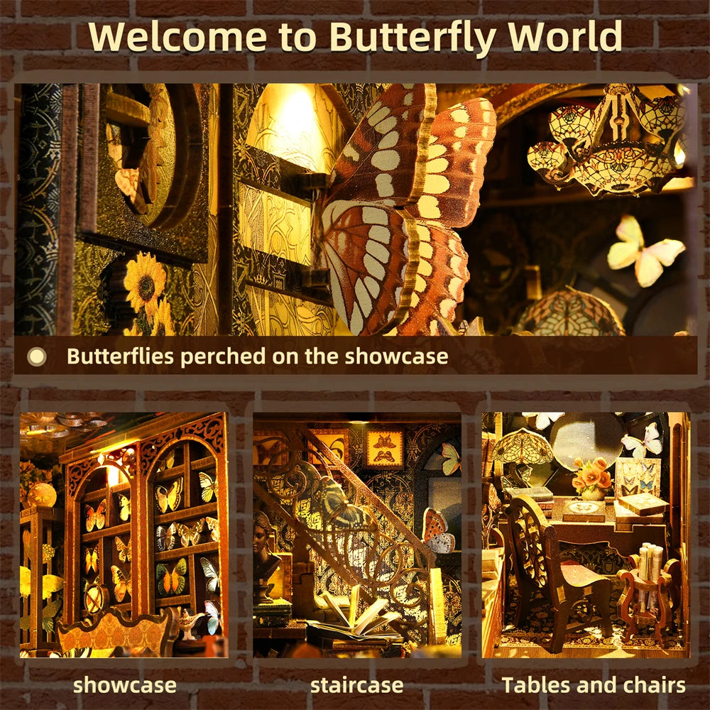 ASLOWSNAIL Butterfly Book nook kit Wooden 3D Puzzle