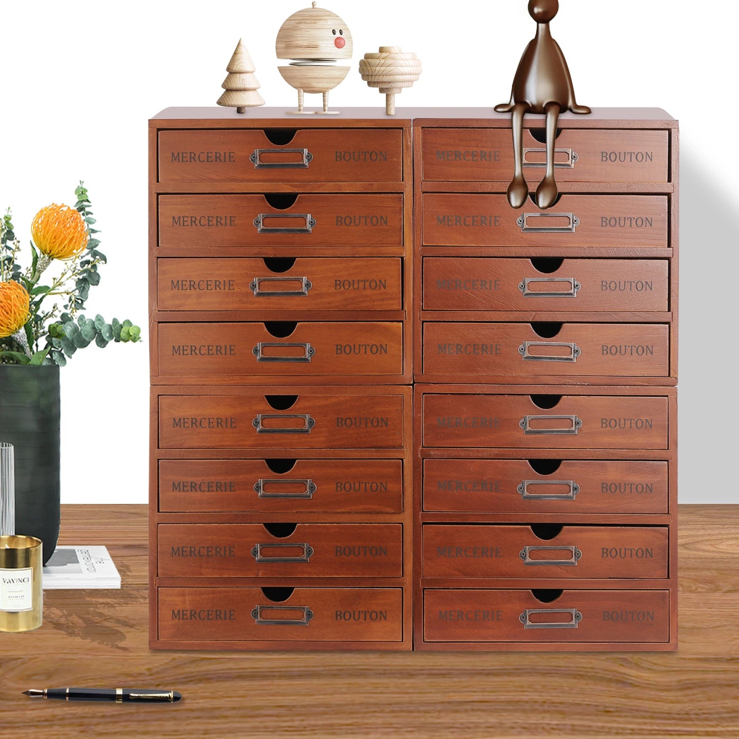 4Pcs Multi Drawer Storage Organizer with 16 Drawers, Vintage Wooden Desk