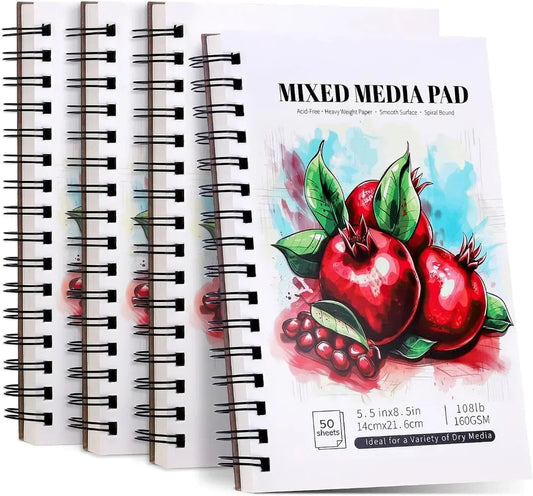 4 Pack of Mixed Media Sketchbooks, 5.5x8.5 Inch Drawing Paper Sketchbooks