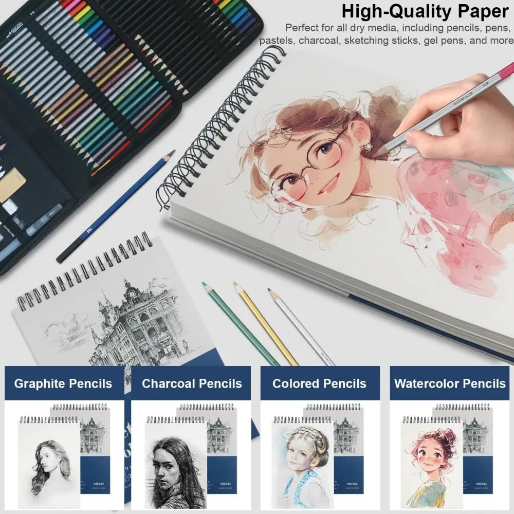 9" x 12" Sketchbook, Hardcover Sketchbook, Top Spiral Bound Sketchbook, 100 sheets (68lb/100gsm) drawing paper pads
