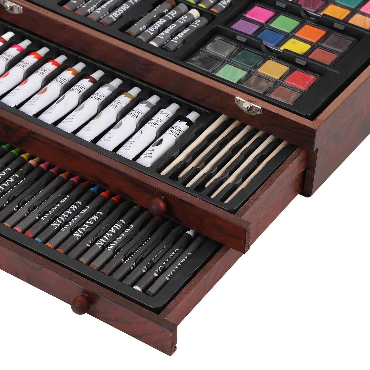142PCS Set Wooden Art Set 24PCS Colored Pencils 24PCS Oil Pastels