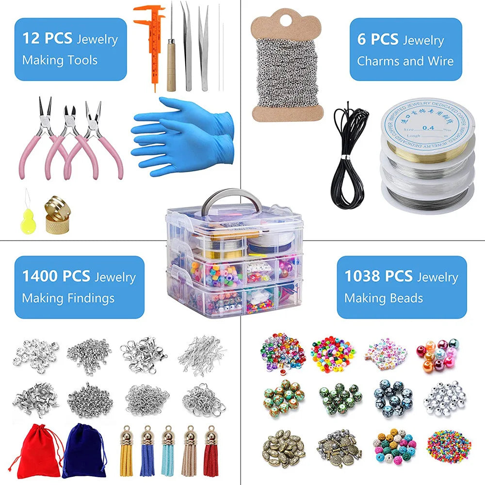 2456-Piece Deluxe DIY Bead Jewelry Making Kit - Includes Beads, and Accessories for Creating Unique Bracelets