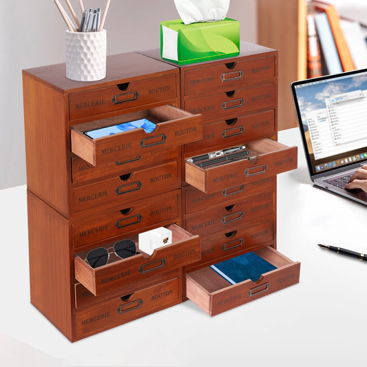 4Pcs Multi Drawer Storage Organizer with 16 Drawers, Vintage Wooden Desk