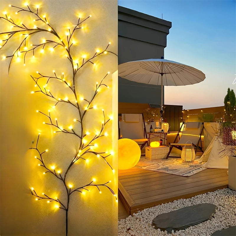 96/72-LED Flexible Willow Vine Lights - White Birch Style - 8 Mode Rattan Tree Decor for Indoor & Outdoor