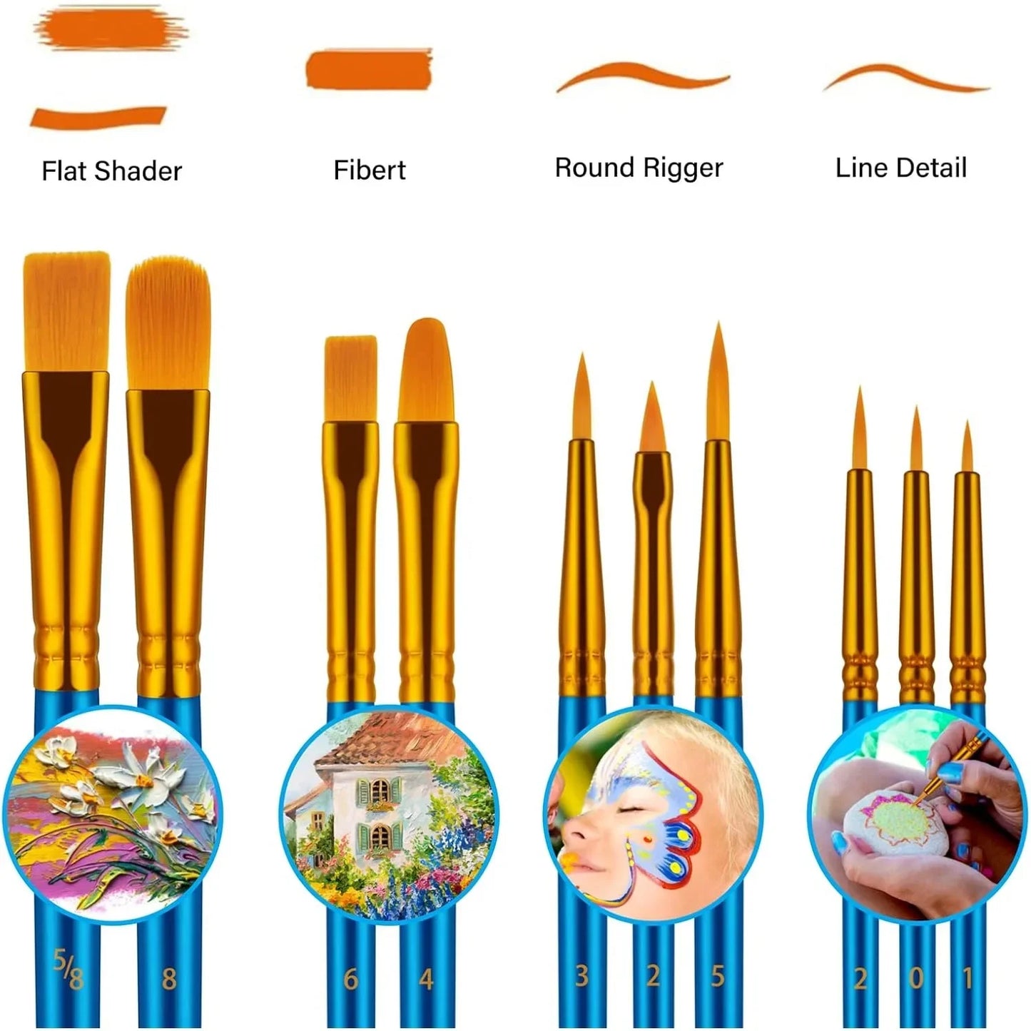 20 oil watercolor acrylic paint brushes, artist body Face rock canvas, children adult painting art craft supplies, blue