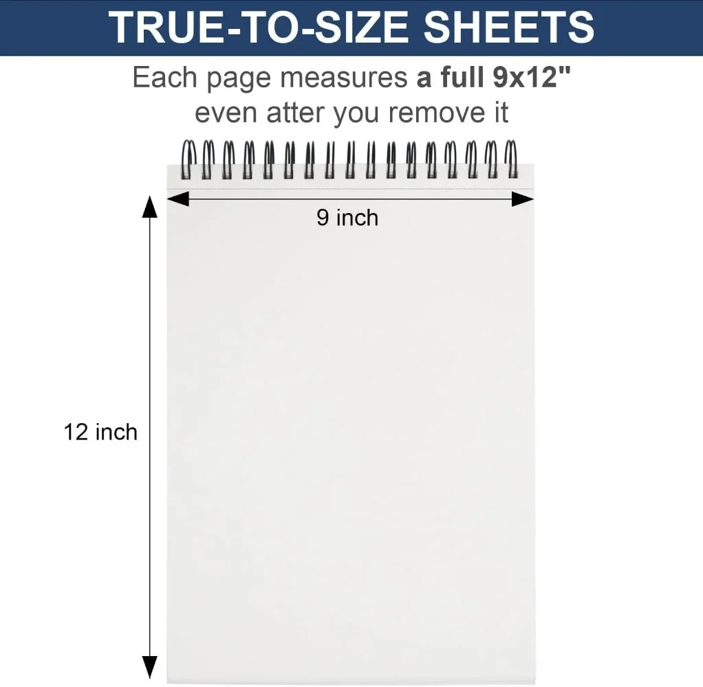 9" x 12" Sketchbook, Hardcover Sketchbook, Top Spiral Bound Sketchbook, 100 sheets (68lb/100gsm) drawing paper pads