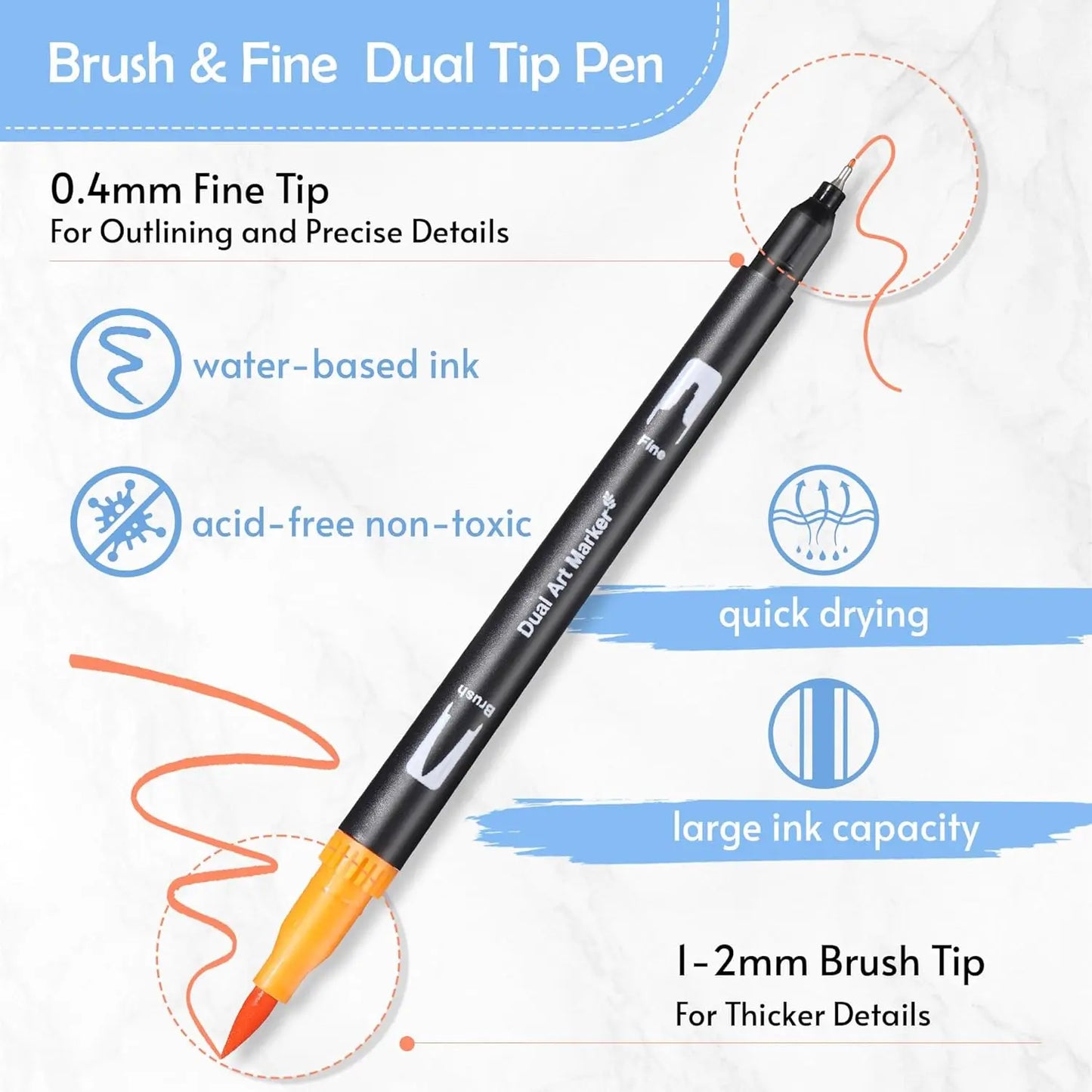 72pcs Color Double Ended Art Marker Pens Set, Suitable for Artist Fine