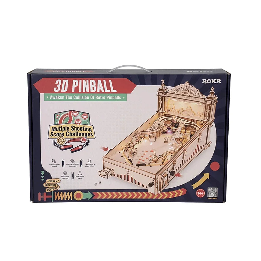 Robotime ROKR 3D Pinball for Kid Adults Family Party Machine Vintage Style Popular Game Smooth Assembly 3D Wooden Puzzles