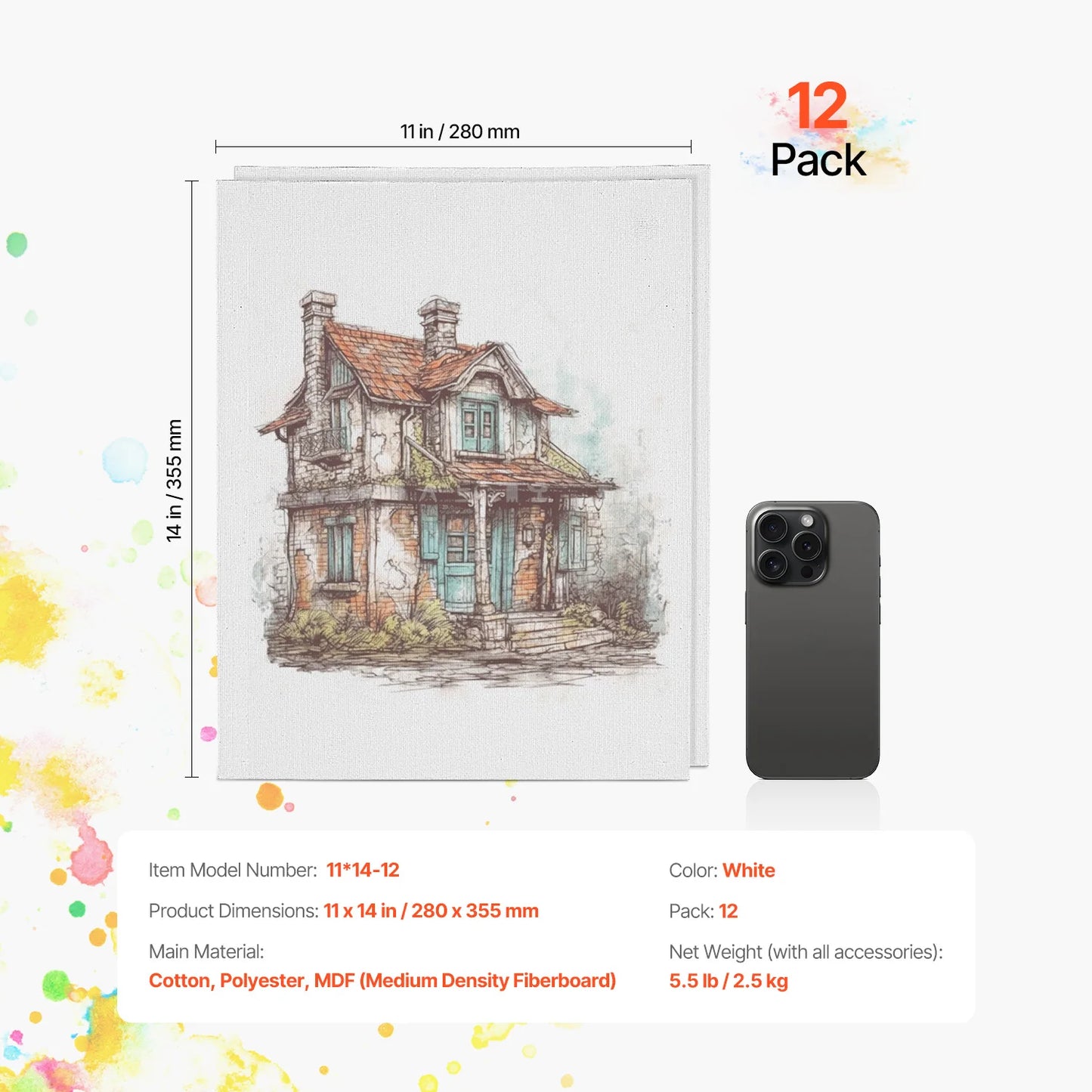 VEVOR Canvas Boards Painting  Sketching Acrylic Oil Painting Watercolor Paint Canvas