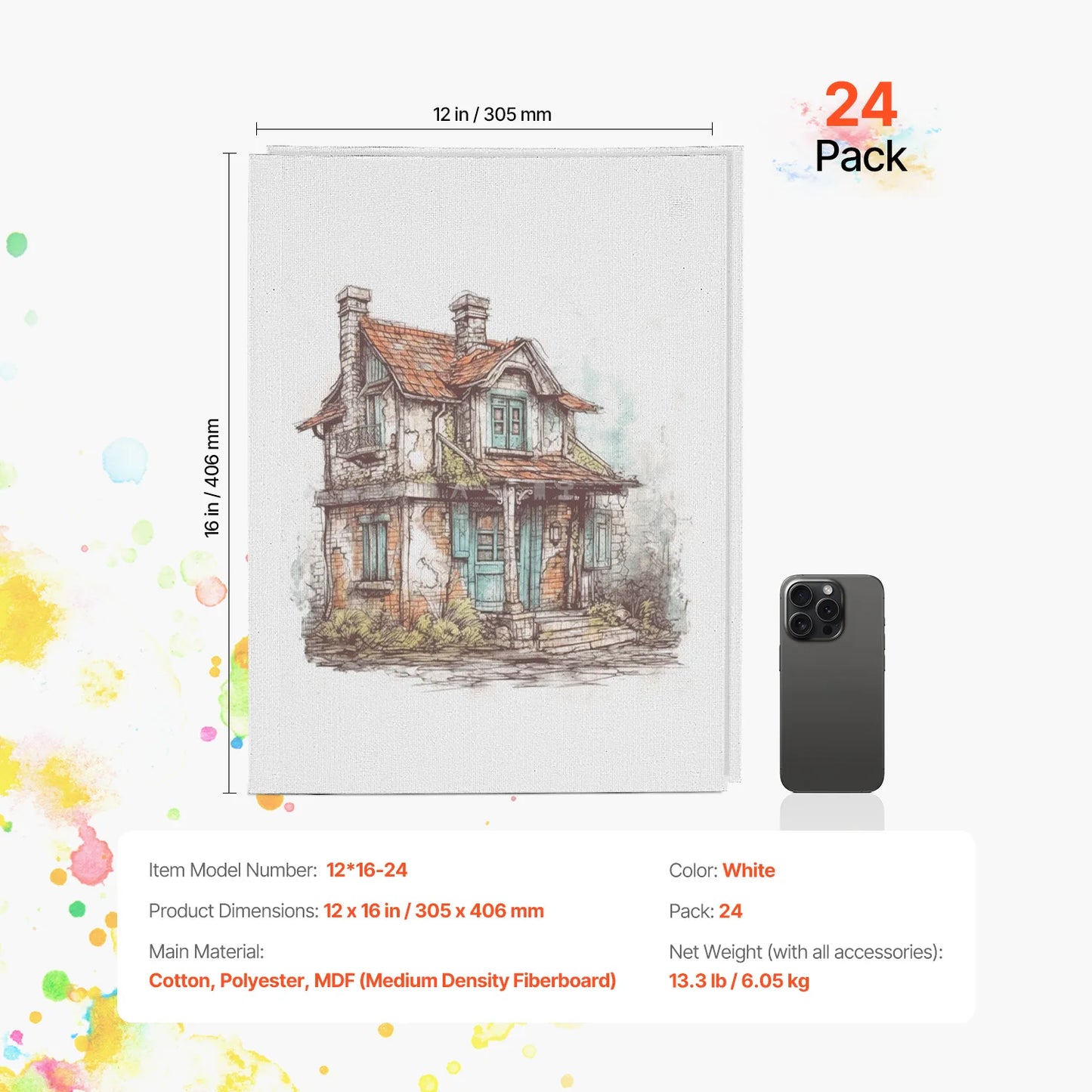 VEVOR Canvas Boards Painting  Sketching Acrylic Oil Painting Watercolor Paint Canvas
