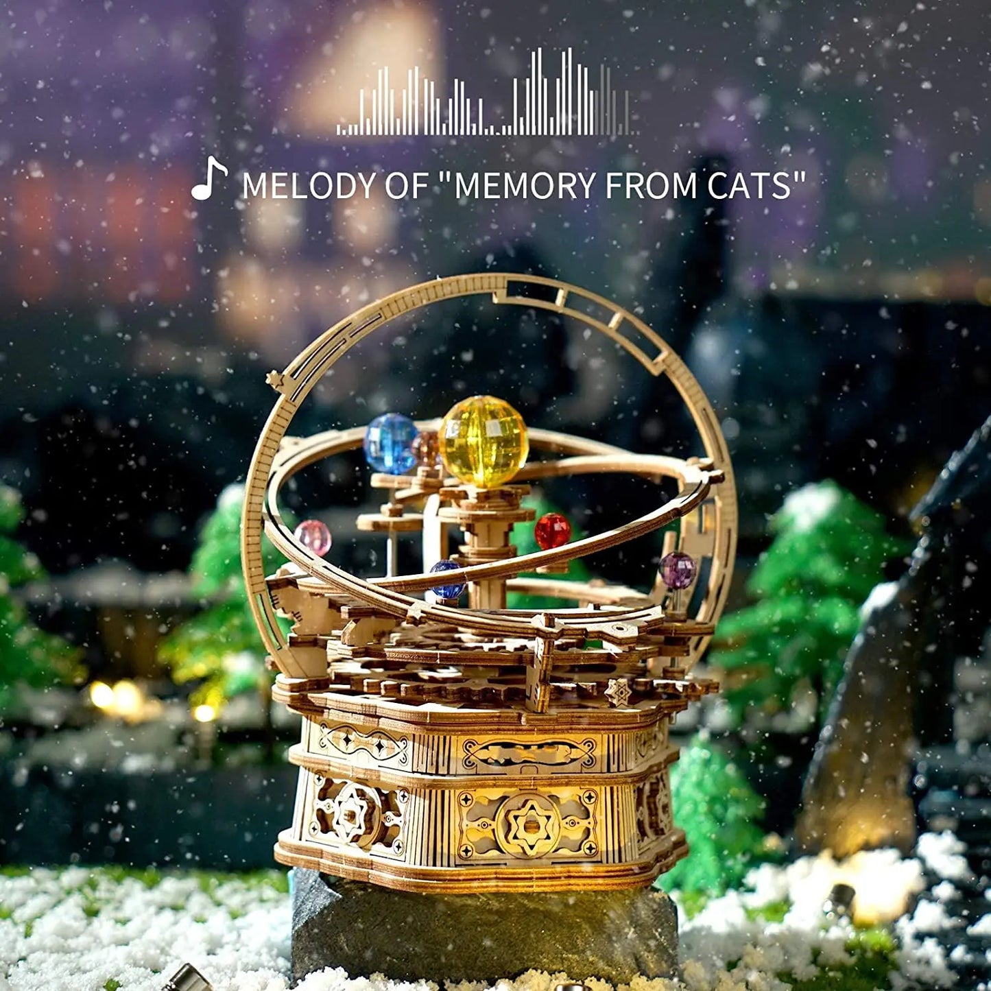 Robotime  84pcs Rotatable DIY 3D Starry Night Wooden Model Building Kit Block Assembly Music Box