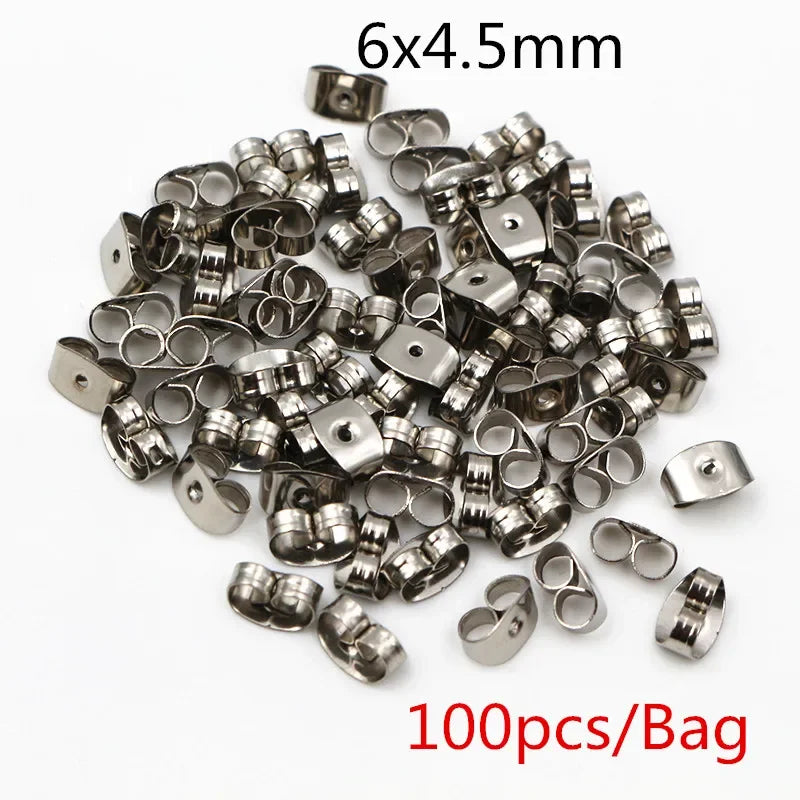 50-100pcs/lot Gold Stainless Steel Earring Studs Blank Post Base Pins With Earring Plug Findings Ear Back For DIY