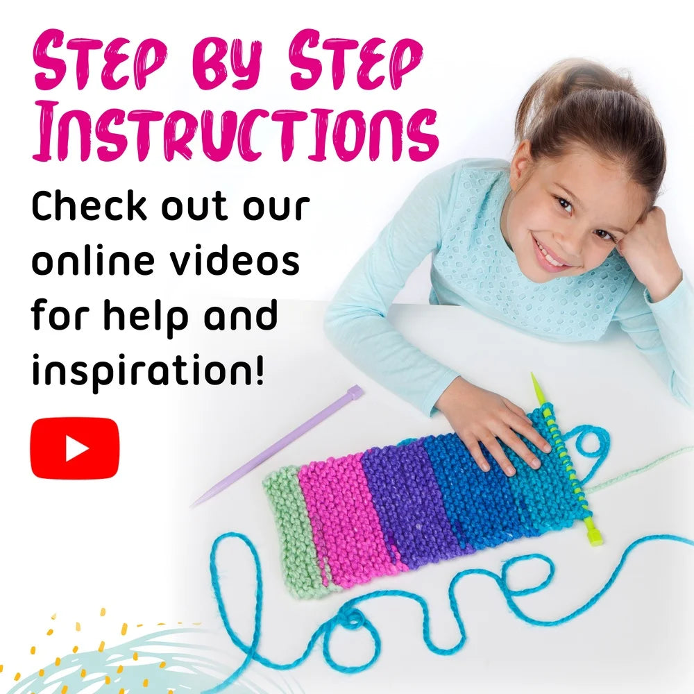 DIY Knitting Kit Kids Ages 9-12 Unisex Arts and Crafts Scarf Crafting Boosts Fine Motor Skills Creative Fun 90 Yards Yarn