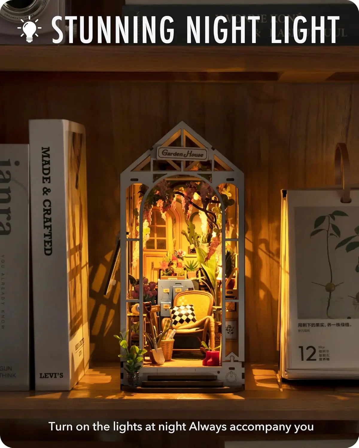 DIY Book Nook Kit Garden House Miniature Kit Creative Decorative Bookend