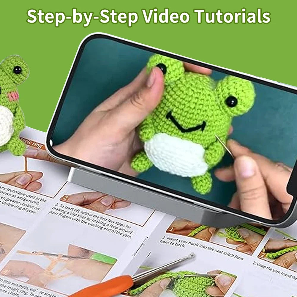 Christmas Crochet Kit for Beginners, 3 Pattern Animals-Owl, Penguin, Frog, Knitting Kit for Adult Kids with Step-by-Step Video T