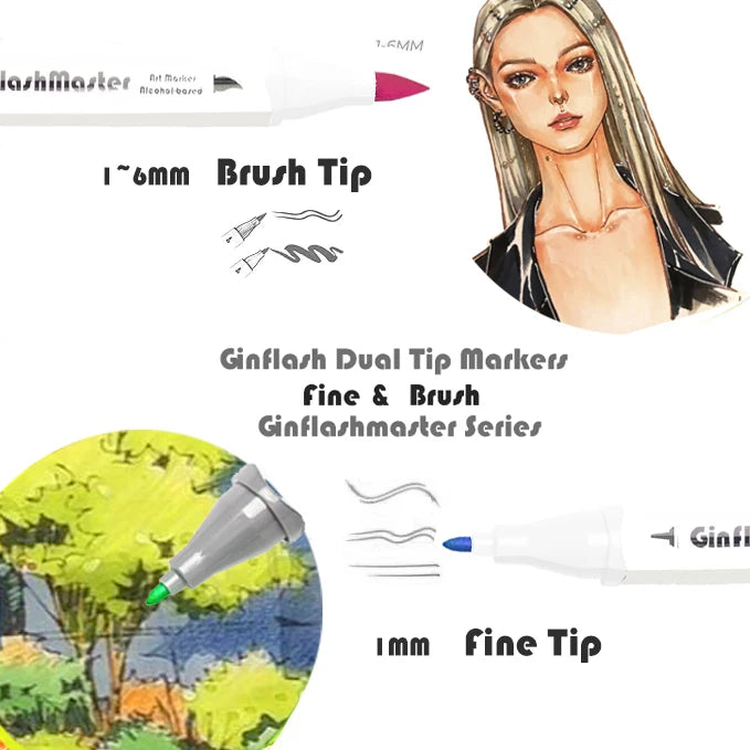 Brush & Fine Comic Art Markers Brush Pen Sketch Alcohol Based Markers