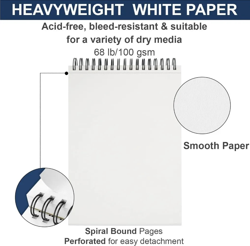 9" x 12" Sketchbook, Hardcover Sketchbook, Top Spiral Bound Sketchbook, 100 sheets (68lb/100gsm) drawing paper pads
