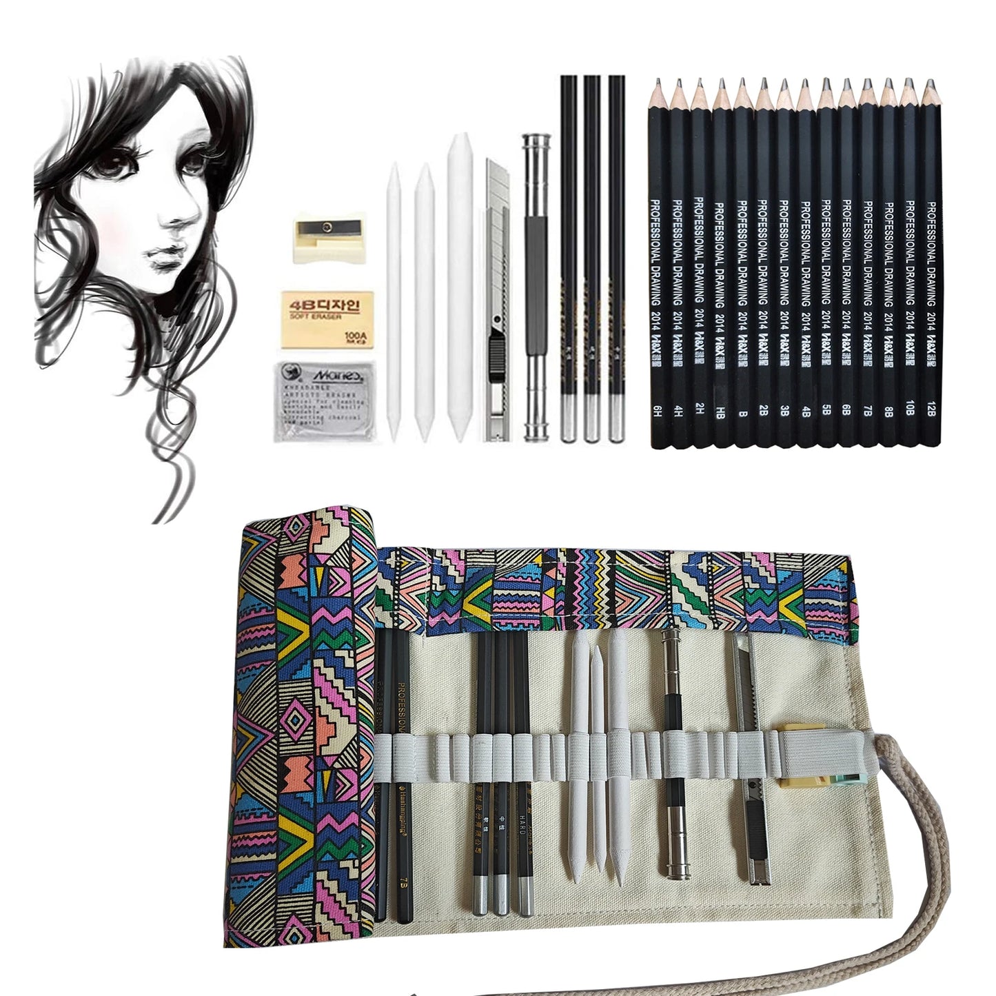 Drawing Pencils, 26/30/38pcs Sketching Pencils with Graphite ,Charcoal Pencils