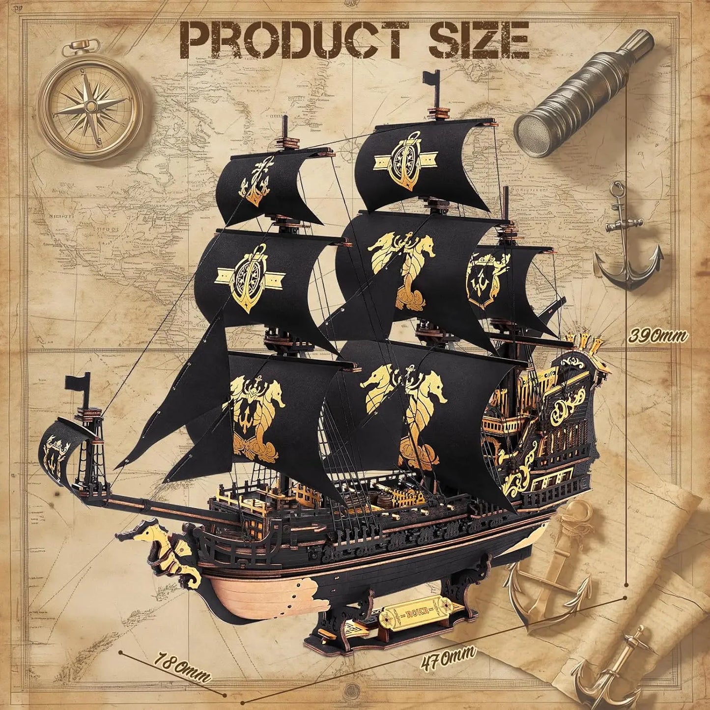 Robotime  3D Puzzle Wooden Seahouse Barque Model kits