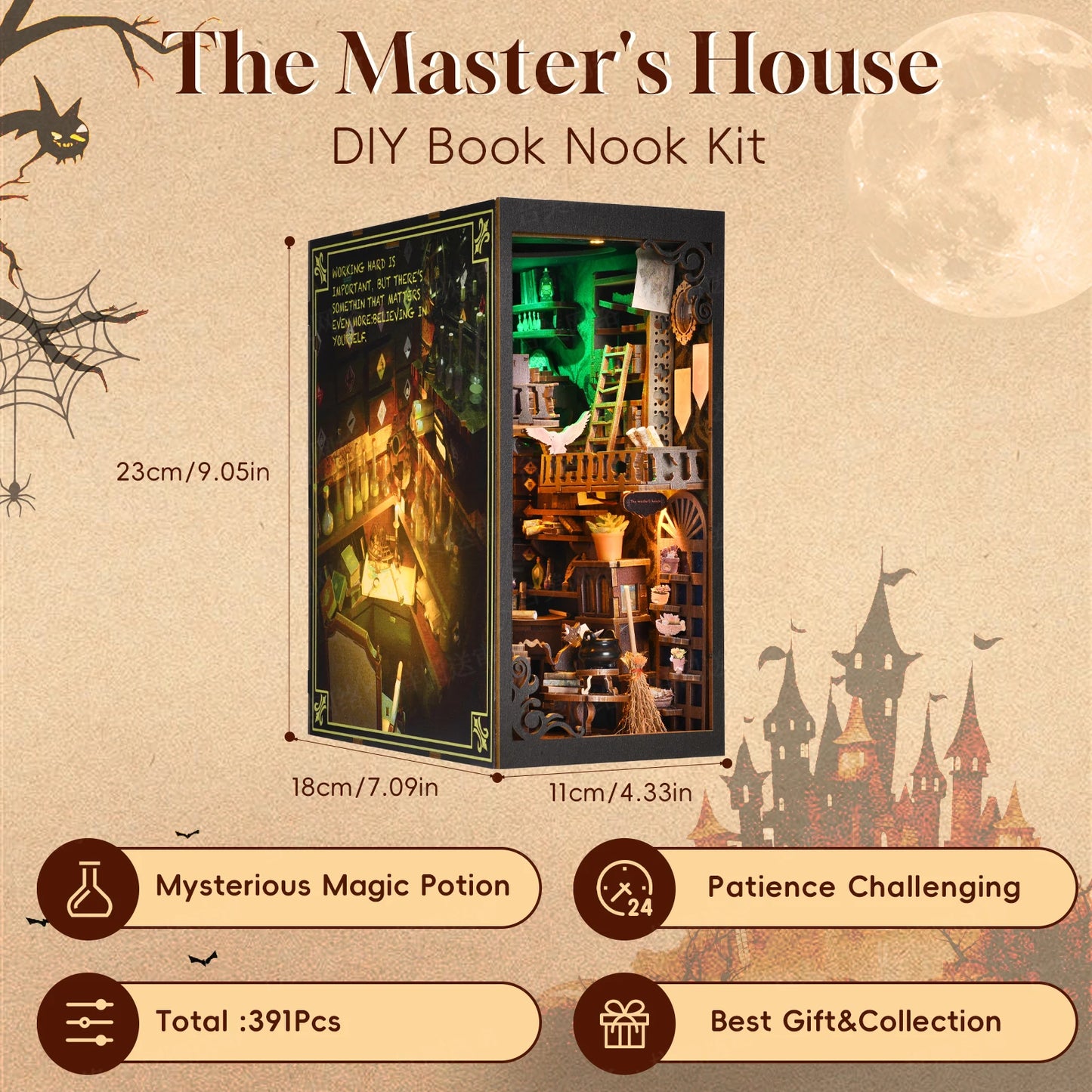 Book Nook Kit Wizard Miniatures DIY Wooden Puzzle Bookshelf