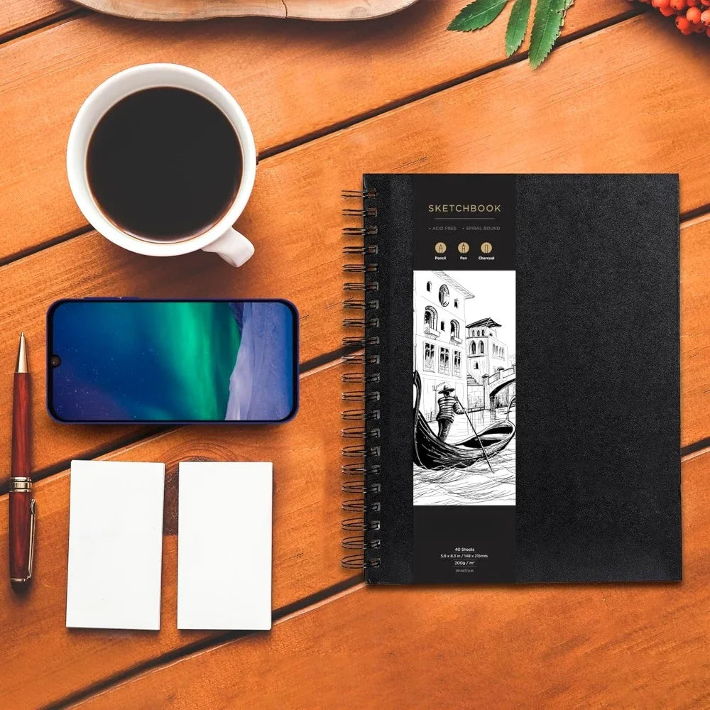 Sketchbook Hardcover – 200GSM Very Thick Paper – Spiral Sketchbook for Painting and Mixed Media