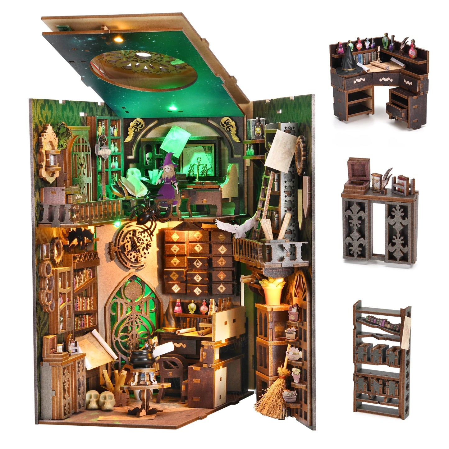 Book Nook Kit Wizard Miniatures DIY Wooden Puzzle Bookshelf