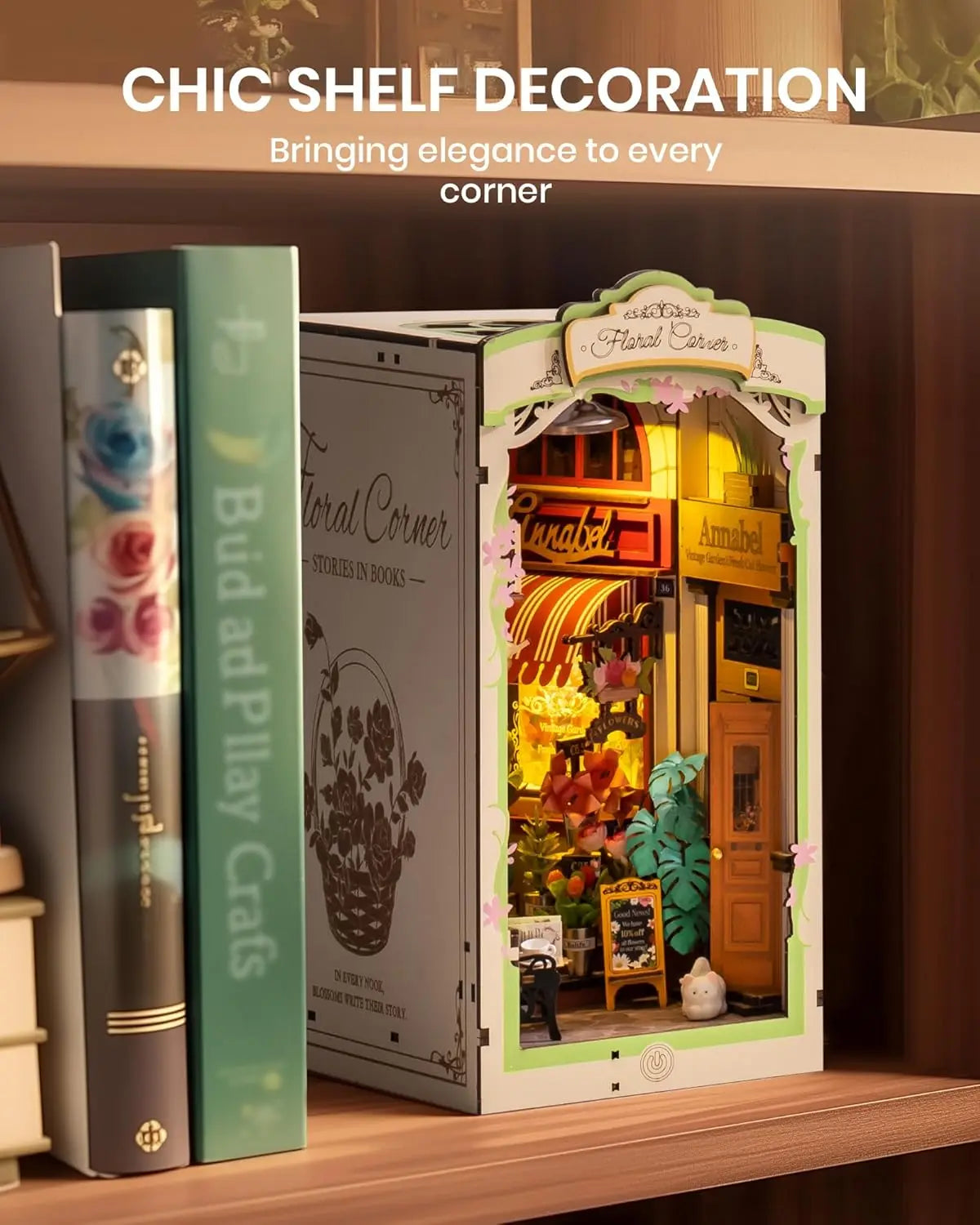 LED Lights Miniature 3D Wooden Puzzle Bookend Book Shelf Decoration Gifts for Adults