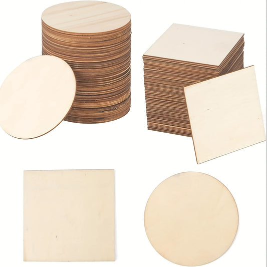100 Pcs Wood Pieces 4 x 4 Inch Blank Wooden Slices Wood Chips for Home Decoration and DIY Crafts