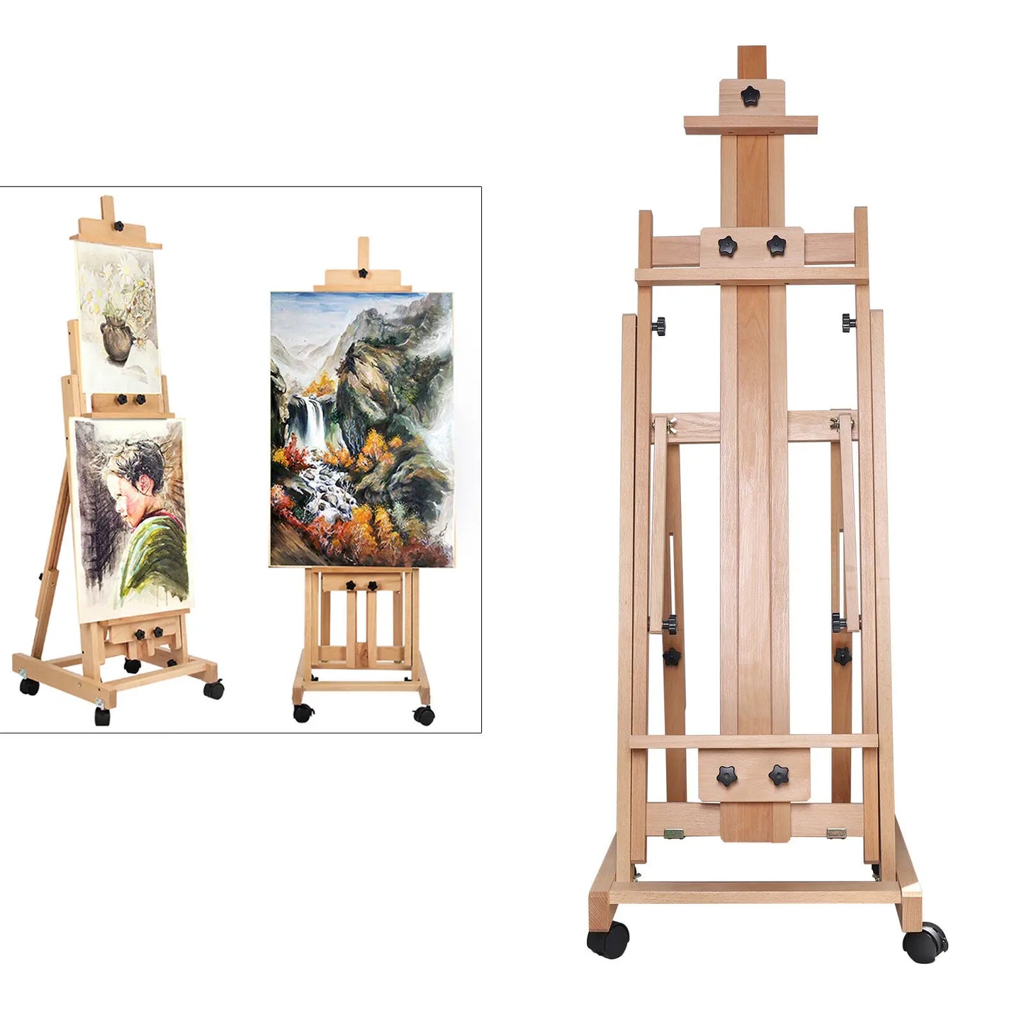 Large Heavy-Duty Studio Artist Easel H-Frame Wood Painting Art Easel Standing