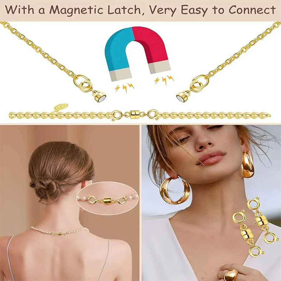 Magnetic Necklace Clasps Closures, Double Open Bracelet Extender for Jewelry Converters Clasp