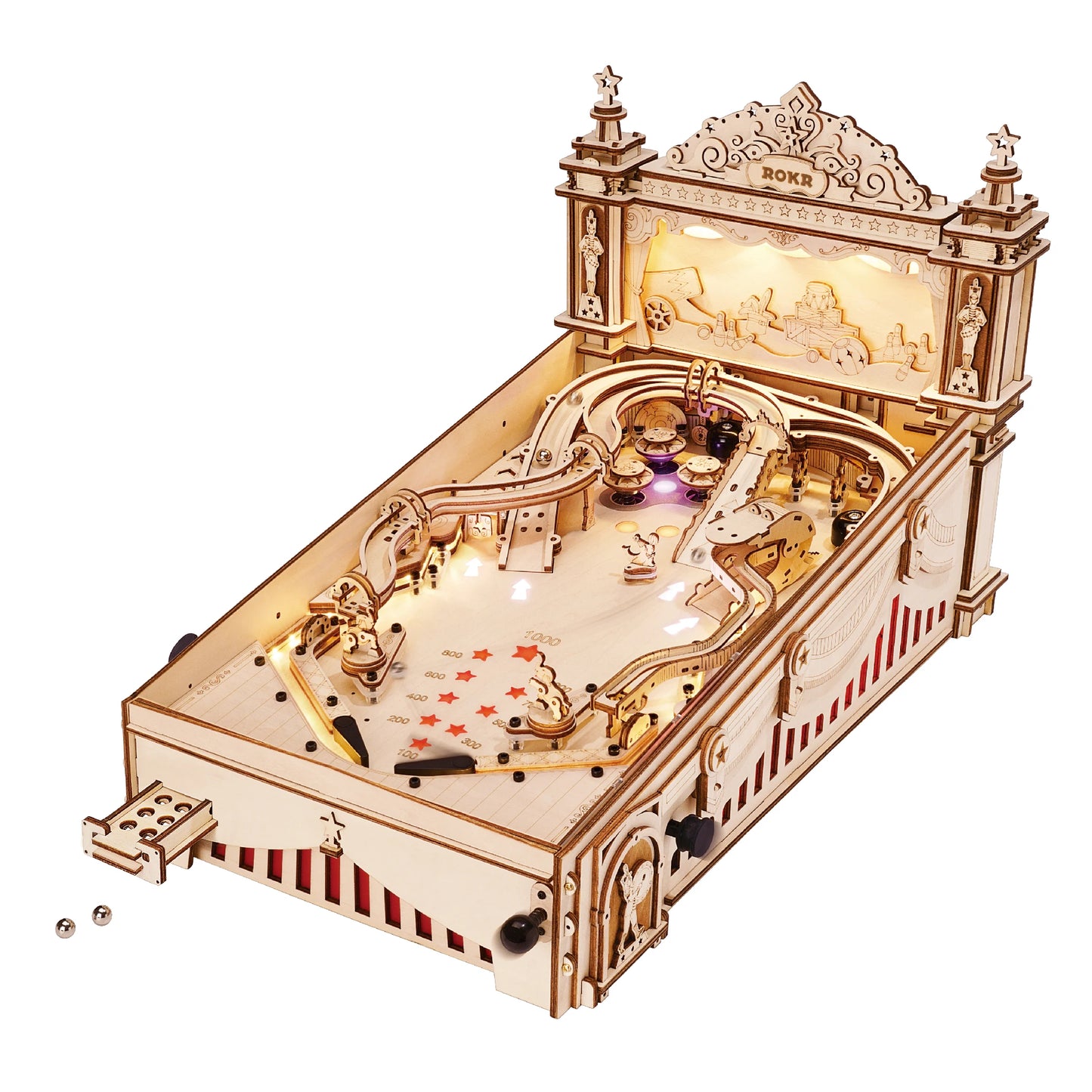 Robotime ROKR 3D Pinball for Kid Adults Family Party Machine Vintage Style Popular Game Smooth Assembly 3D Wooden Puzzles