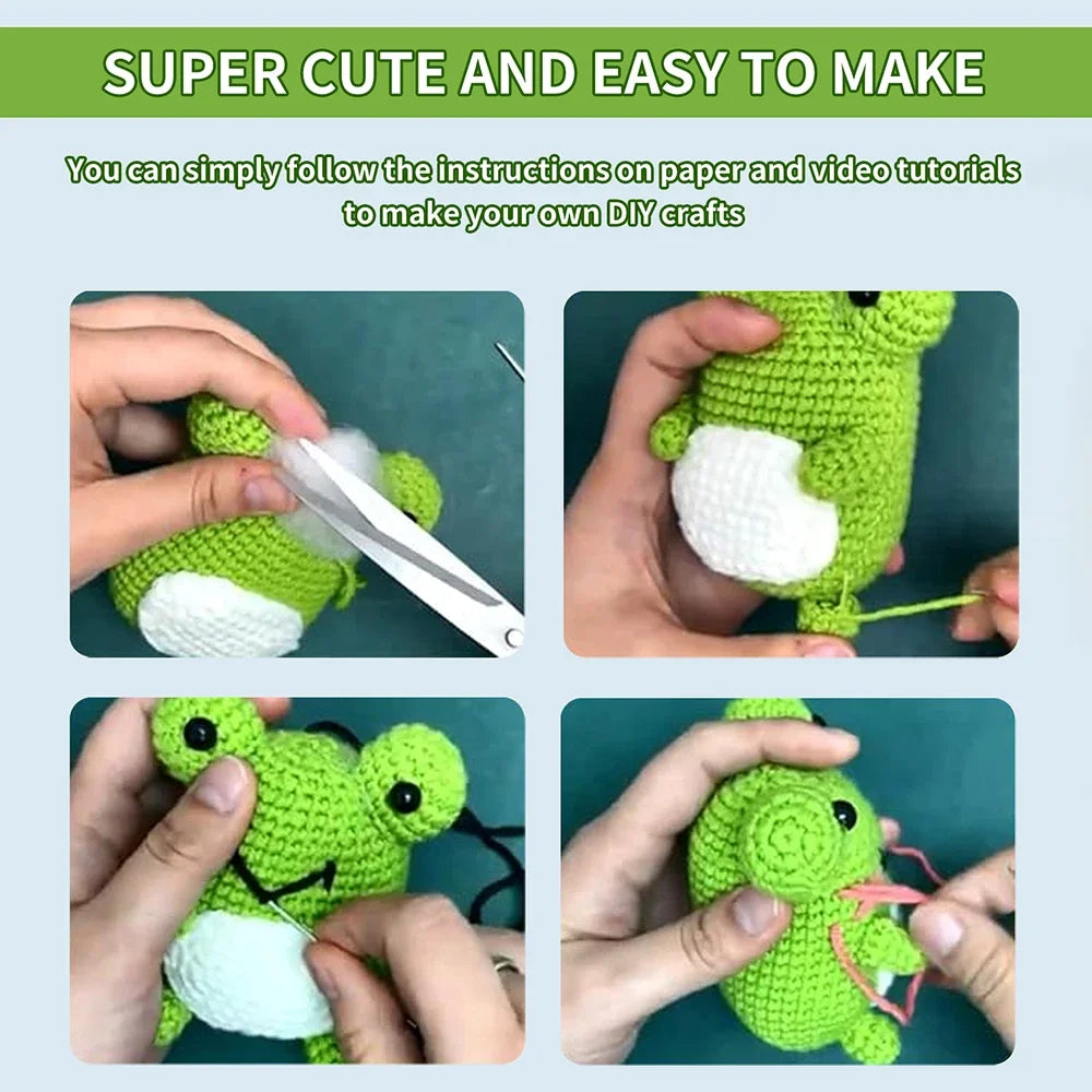 Christmas Crochet Kit for Beginners, 3 Pattern Animals-Owl, Penguin, Frog, Knitting Kit for Adult Kids with Step-by-Step Video T