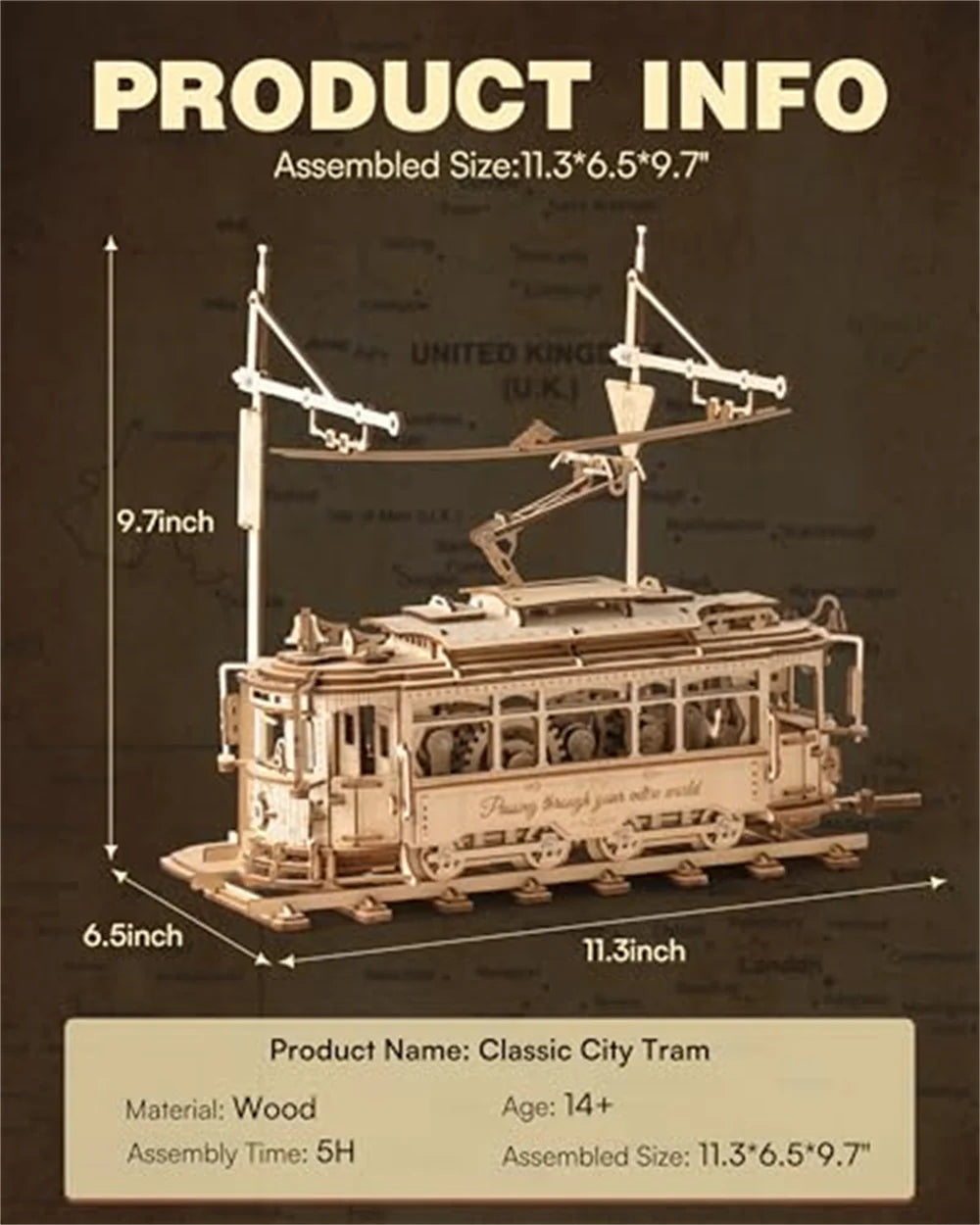 3D Wooden Puzzle Gear Drive Tram Mechanical Model Building Kit DIY