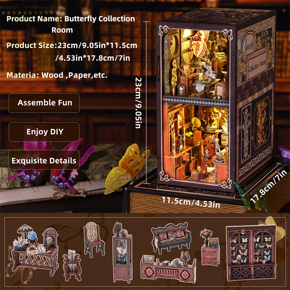 ASLOWSNAIL Butterfly Book nook kit Wooden 3D Puzzle