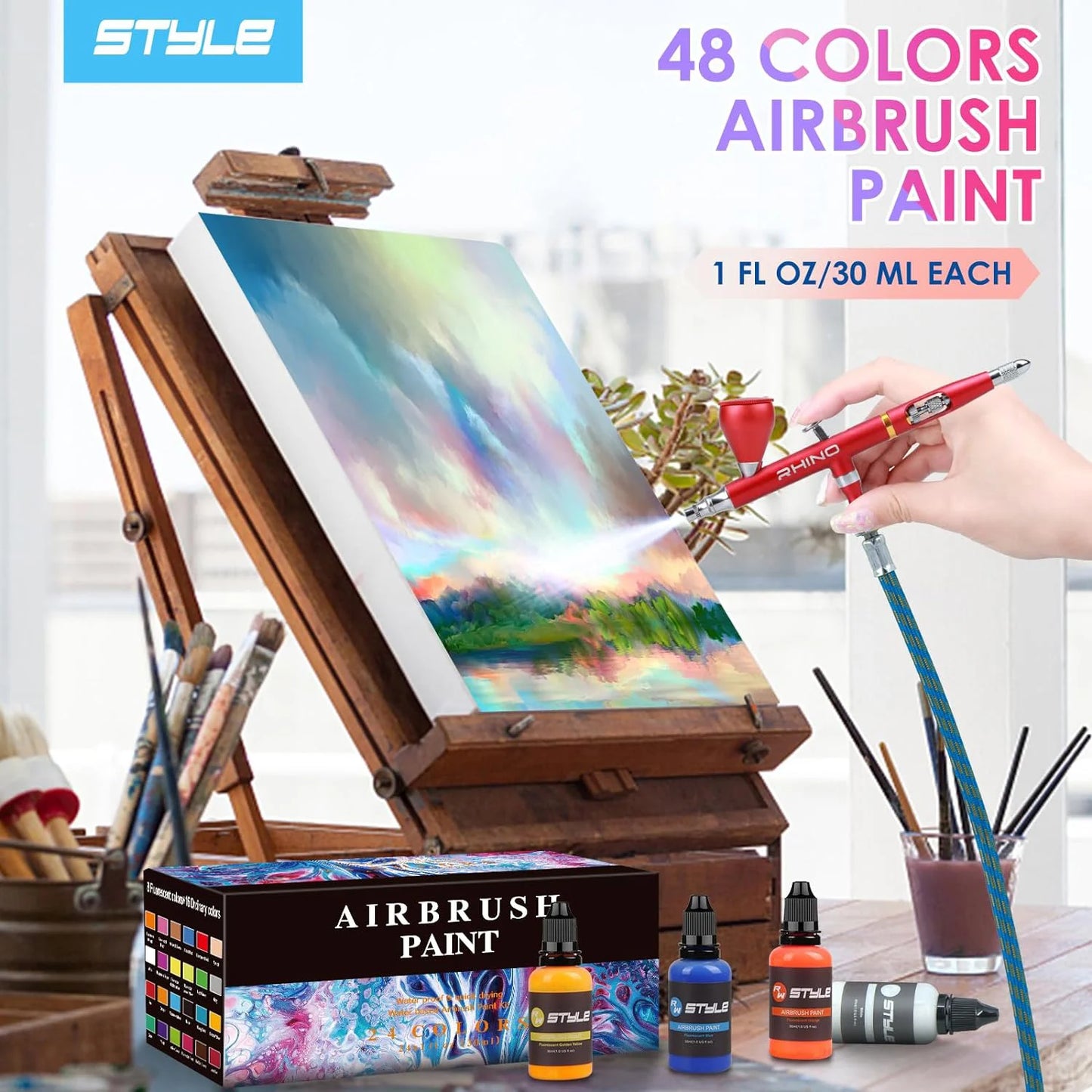 48 Colors Airbrush Paint Set 1fl oz, Opaque & Brilliant Color
