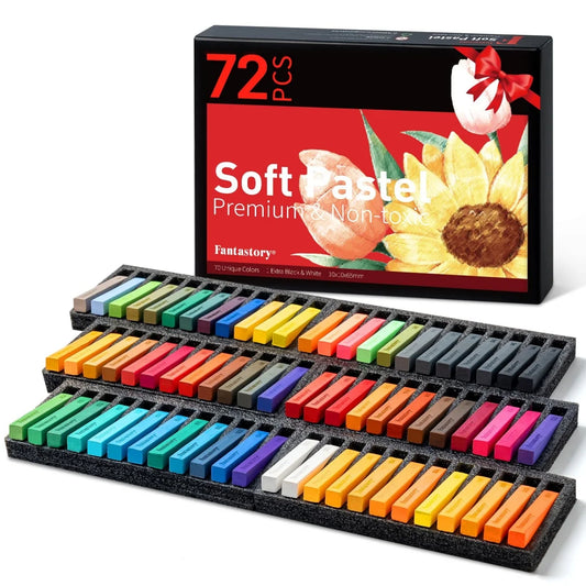 Fantastory 72 Colors Long Soft Chalk Pastels Set, Non-Toxic Soft Pastels for Artist