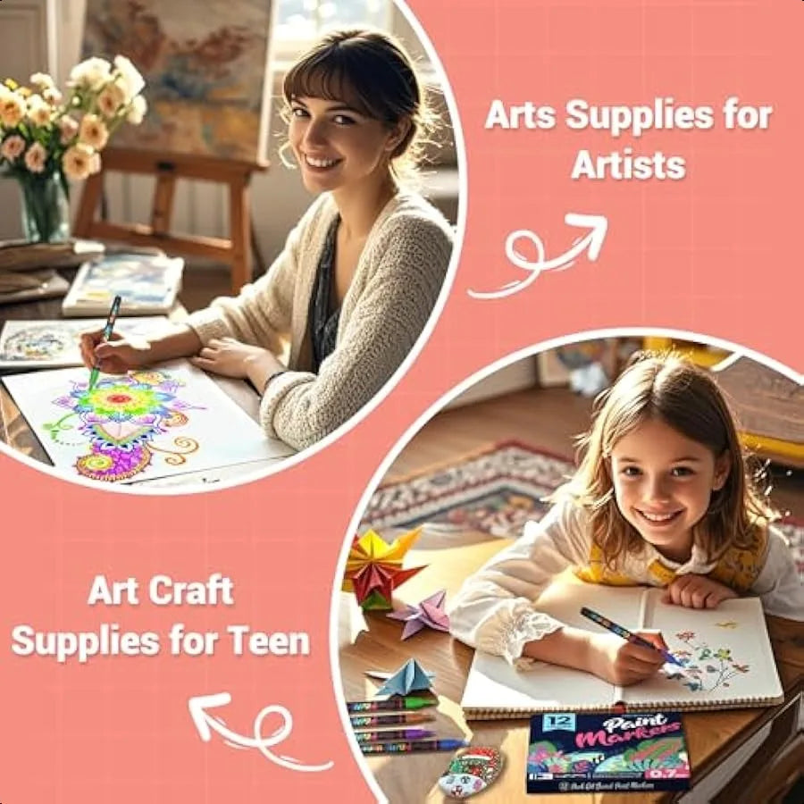 Permanent Oil Based Paint Markers: Fine Point Oil Paint Pen 12 Colors Fine Tip Waterproof