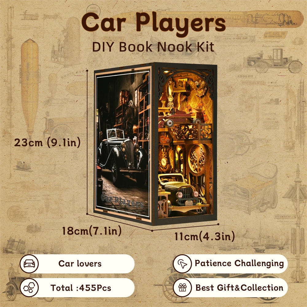 Book Nook Kit Classic Car F1 DIY Wooden Puzzle Bookshelf