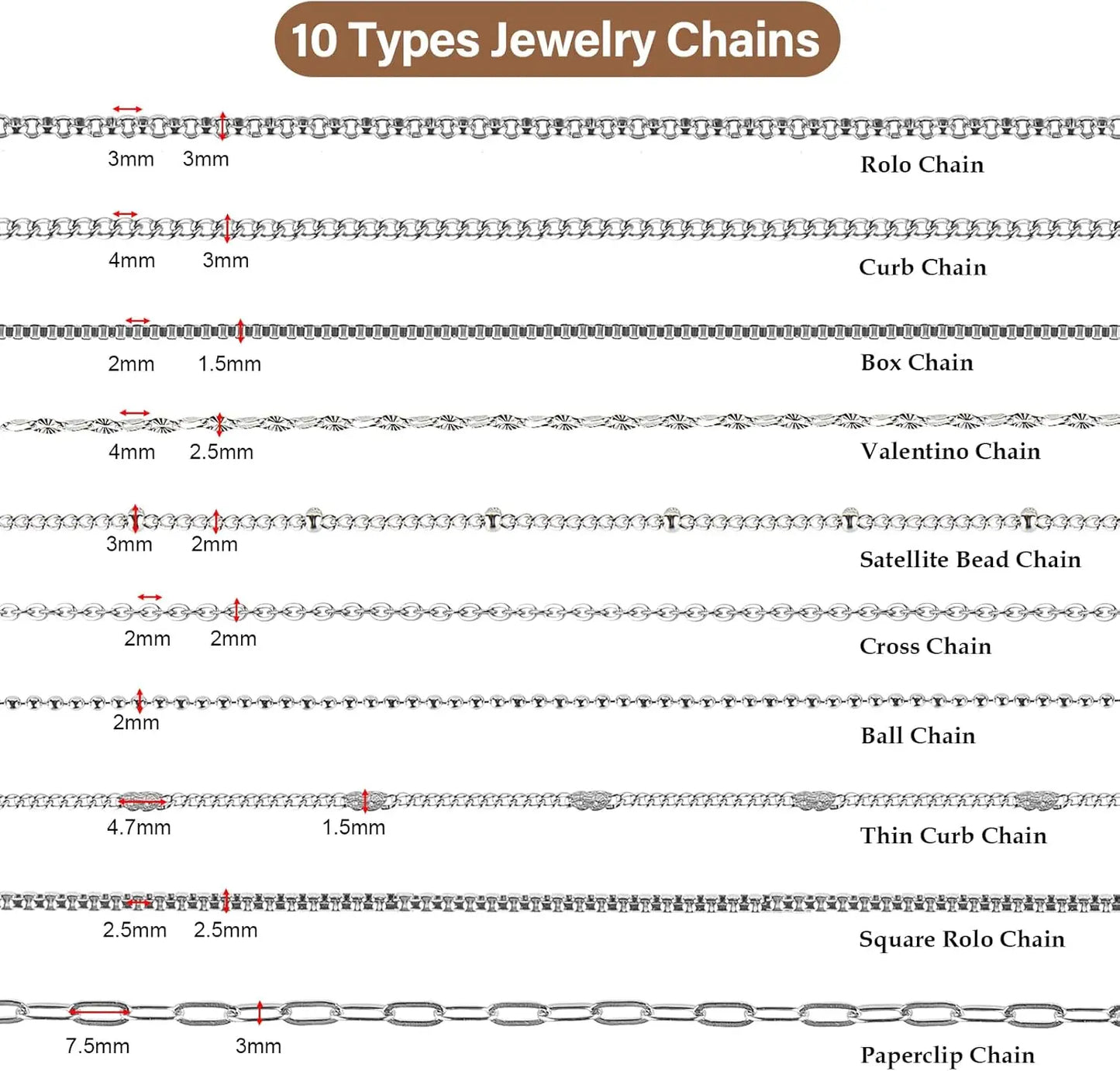 Stainless Steel Chain for Jewelry Making10 Rolls Stainless Steel Chains Bulk for Necklace Bracelet DIY Jewelry Making Supplies