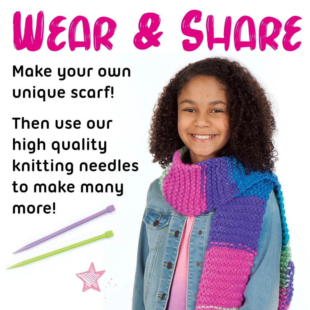 DIY Knitting Kit Kids Ages 9-12 Unisex Arts and Crafts Scarf Crafting Boosts Fine Motor Skills Creative Fun 90 Yards Yarn